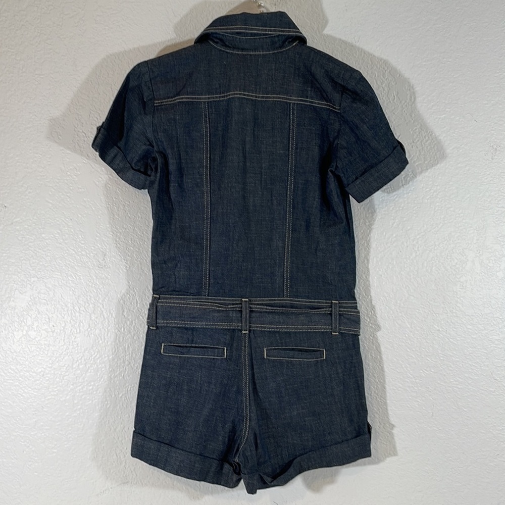 K.ROQUE Shorts Romper Button Up Front Dark Blue Denim Short Sleeve With Pockets - Picture 4 of 8